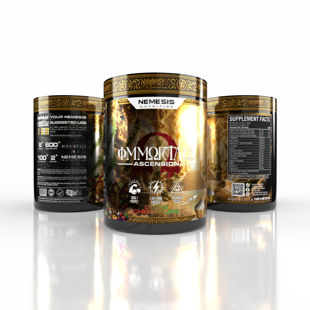 PRE ORDER NOW IMMORTALS × NEMESIS ASCENSION
Performance + Focus Pre Workout